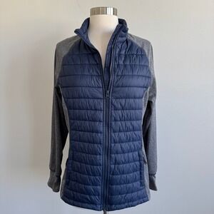 Landway BMW Quilted Hybrid Puffer Jacket Womens Medium Navy Grey Full Zip
